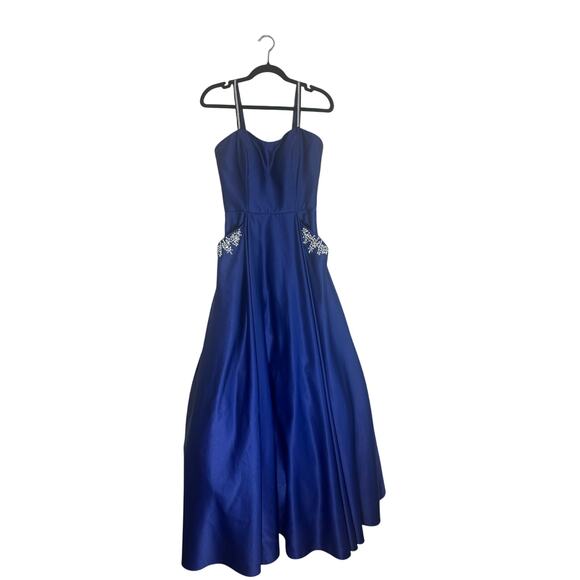 Blondie Nites by Stacy Sklar Women's Prom Gown 7 Strappy Embellished Royal Blue - Picture 1 of 16